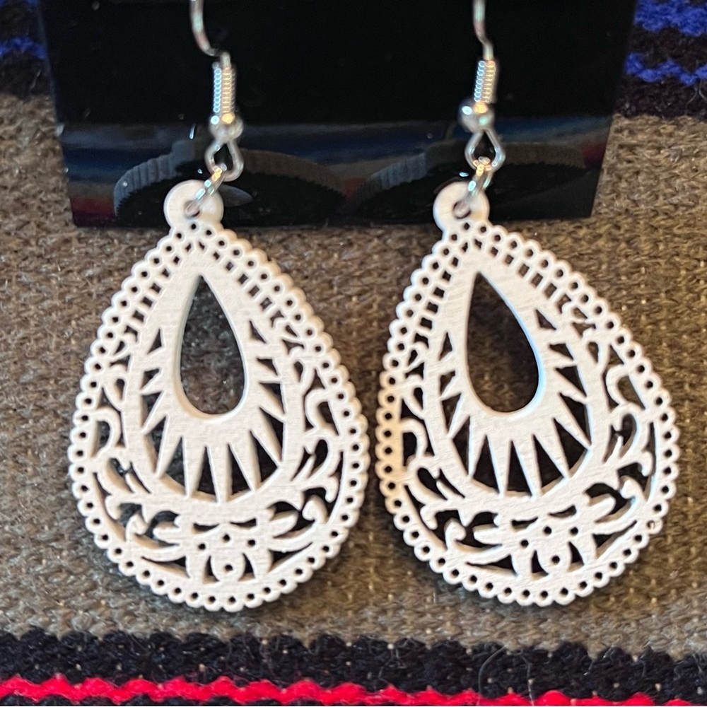 White laser cut BOHO western earrings